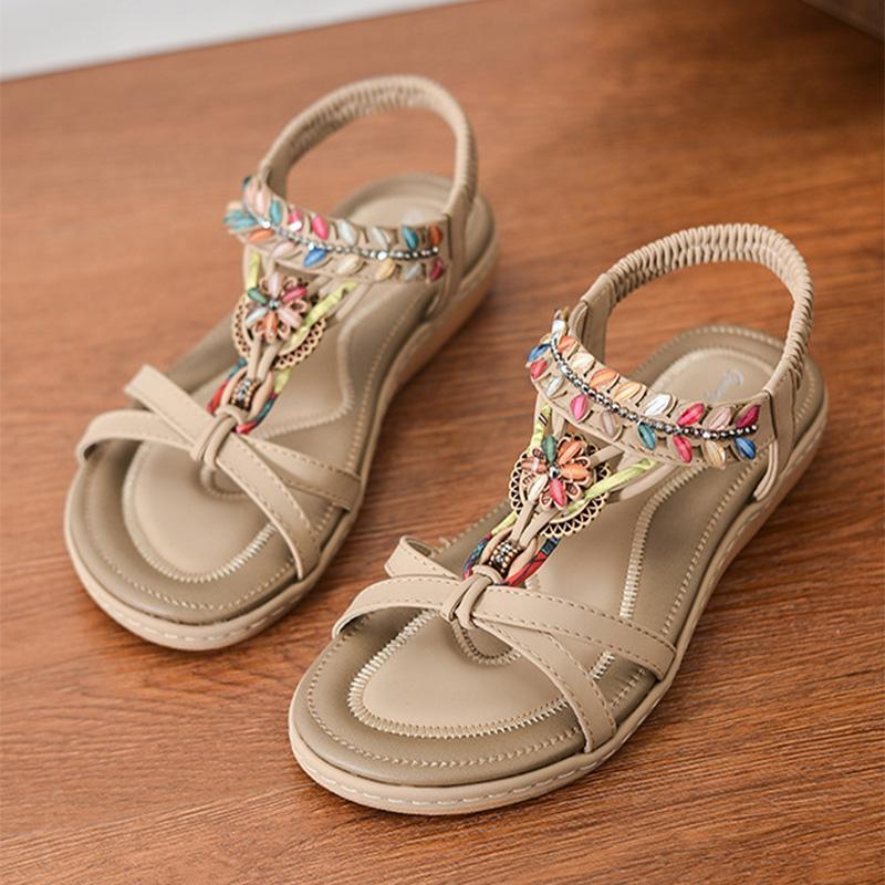 Bohemian Style Summer Shoes Women Flat Sandals Thick Sole Elegant Ladies Beach Sandals Summer Holiday Shoes Plus Size 42