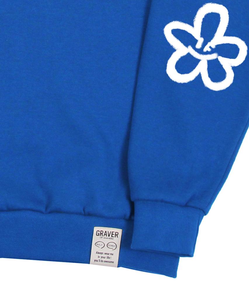 GRAVER [Unisex] Elbow Spray Flower Smile Sweatshirt_Cobalt Blue