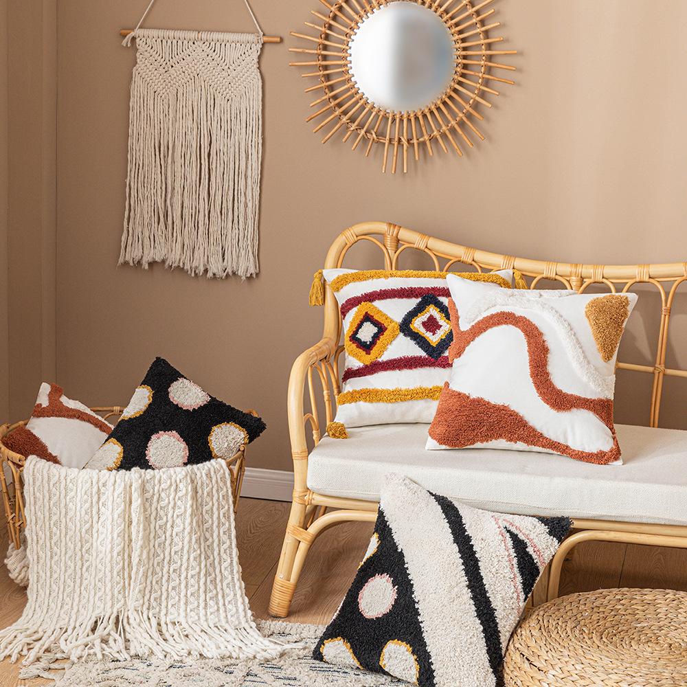 Ins Wind Tufted Pillowcase Coffee Color Cushion Cover Geometric Pattern Living Room Sofa Bed Waist Pillow Back Rest