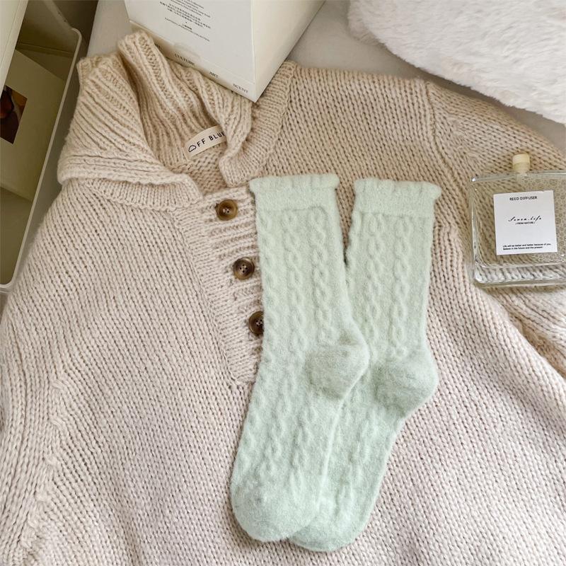 Damskie Jesienno-Zimowe Dodaj Aksamit Grube Ciepłe Retro Skręcane Kolorowe Skarpetki Rurki do Spania