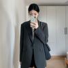 Elegant Gray Blazer for Women Autumn Casual Loose Fit Oversized Womens Suit Jacket