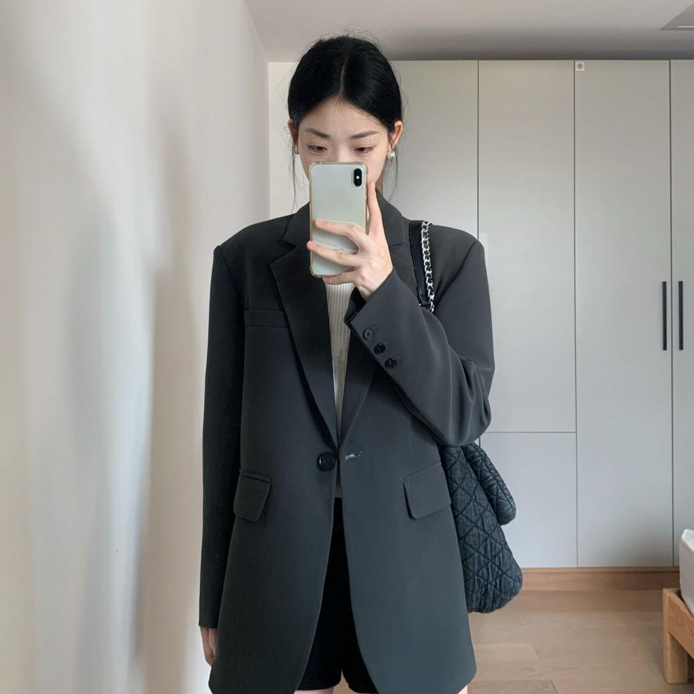 

Элегантный серый блейзер для женщин, осенний, повседневный, свободного кроя, оверсайз, женский пиджак XL серый