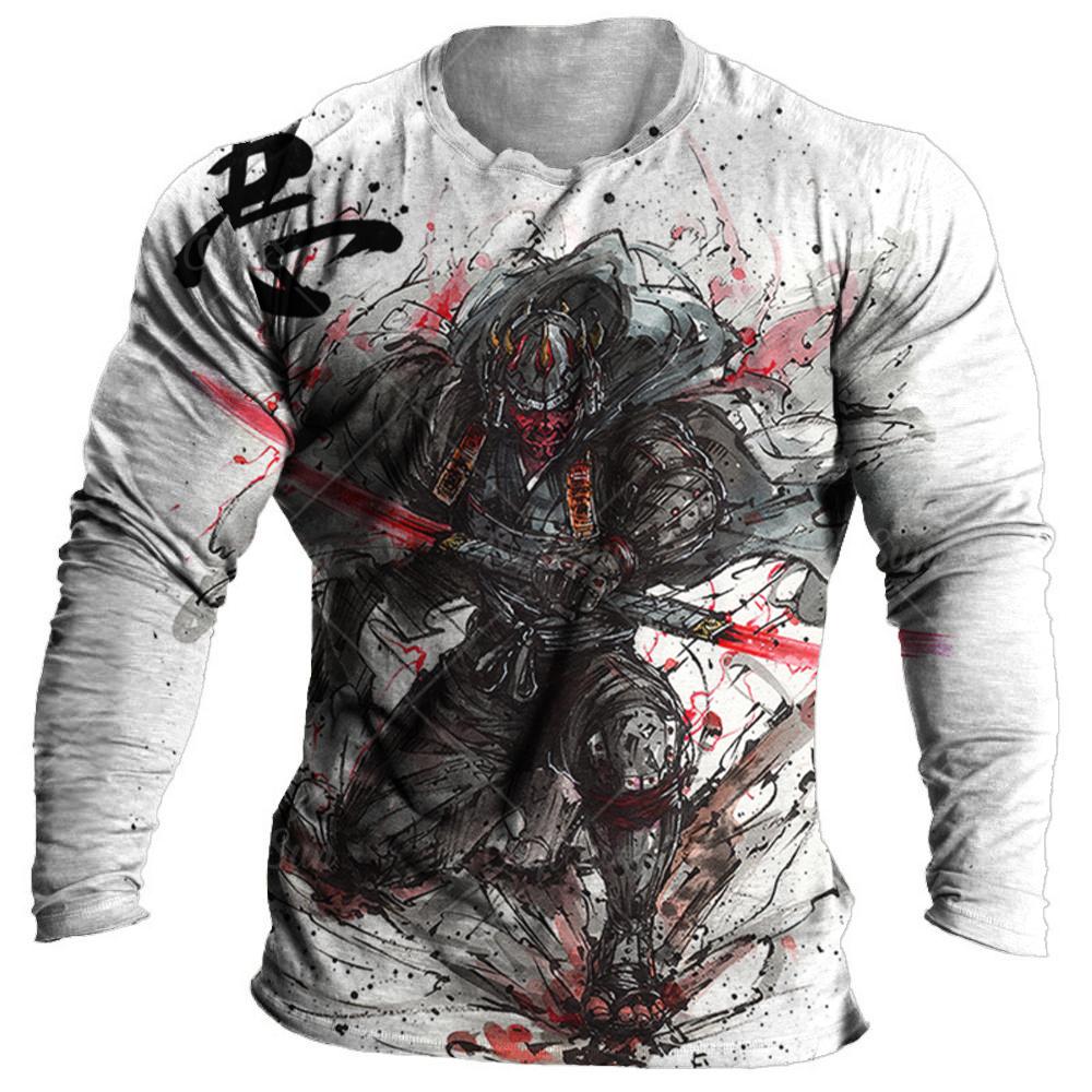 

Футболка с изображением японского самурая, 3D хлопок, принт в японском стиле, топы с длинным рукавом, футболки, повседневная мужская футболка, свободная винтажная мужская одежда 5XL