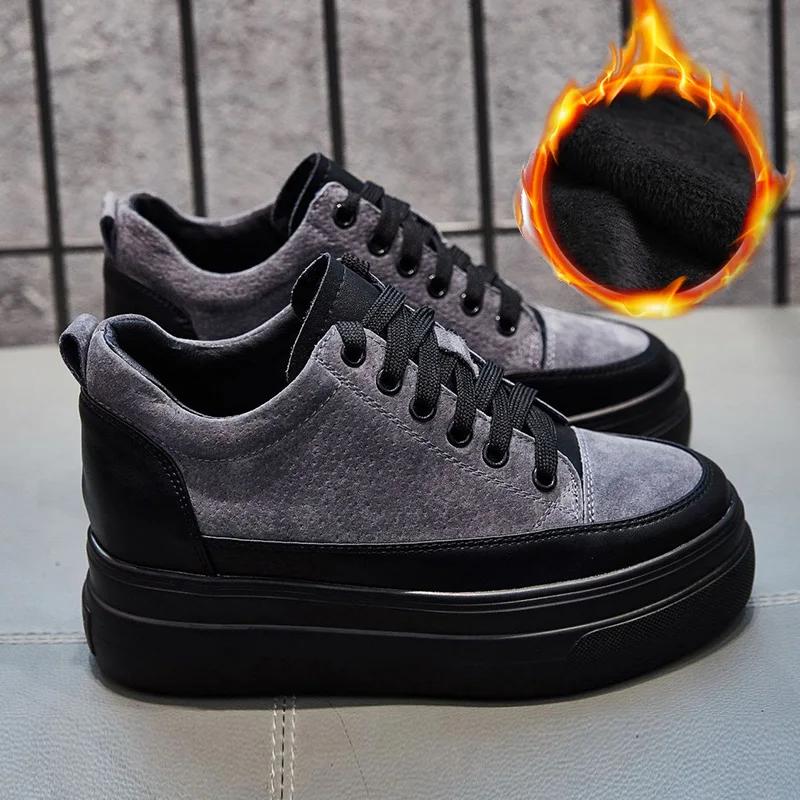 

Зимняя обувь 2025 Женские кроссовки Обувь на плоской платформе Натуральная кожа Теплая женская повседневная обувь Женская обувь для увеличения роста 5 см D148 40 серый