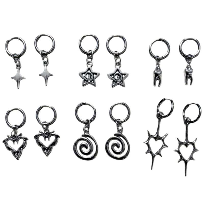 Silver Star and Heart-Shaped Millennium Earrings Set: Spiral and Swirl Designs