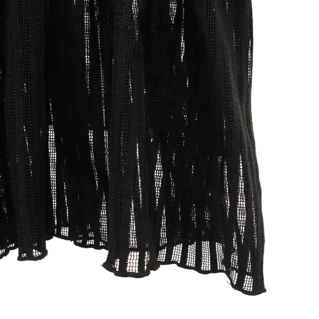 Ray Beams Striped Pattern Short Sleeve Mesh Gathered Camisole Black Women Used