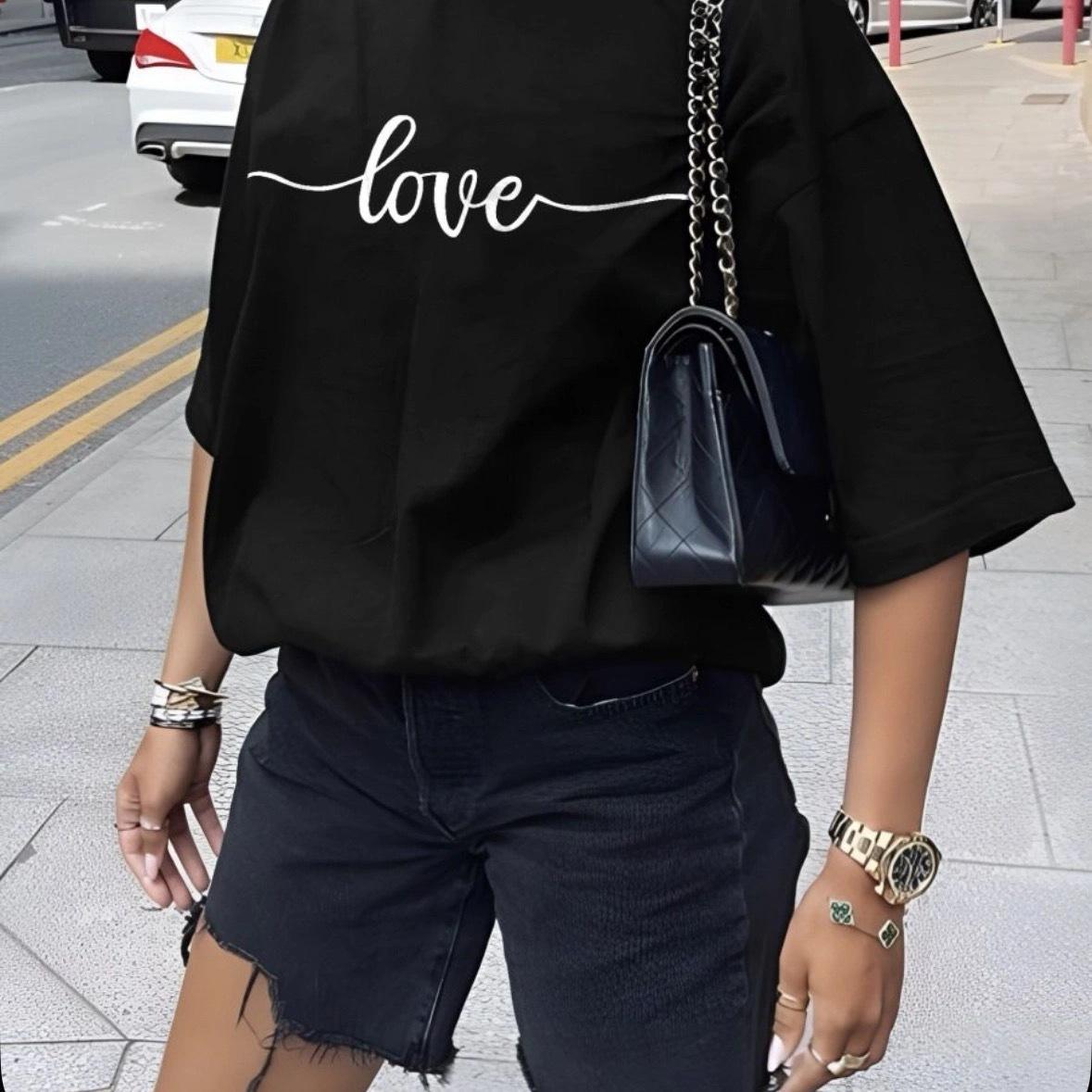 Women s Retro Heart Print Loose Short Sleeve T-Shirt 2XL