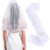 Bridal Pearl Embroidered Veil Shoulder Strap Set Bride Tobe Etiquette Strap Bachelorette Party Wedding Dress Up