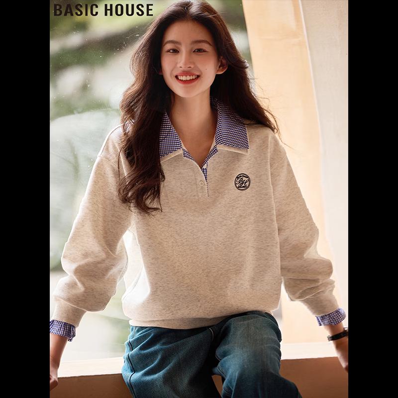Basic House Women s Faux Two-Piece Lapel Sweatshirt XL