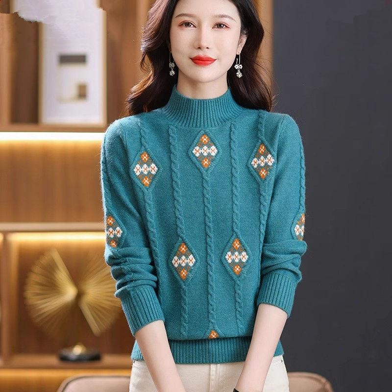 

Весенние вязаные пуловеры с полувысоким воротником, свободный толстый теплый свитер для женщин, винтажный свитер для мамы на осень и зиму 3XL