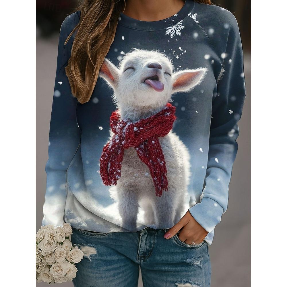 Fall Winter Pullover Women's Funny Sheep Sweatshirt Trendy 3D Print O-Neck Long Sleeve Tops  Women's Apparel Y2K Streetwear
