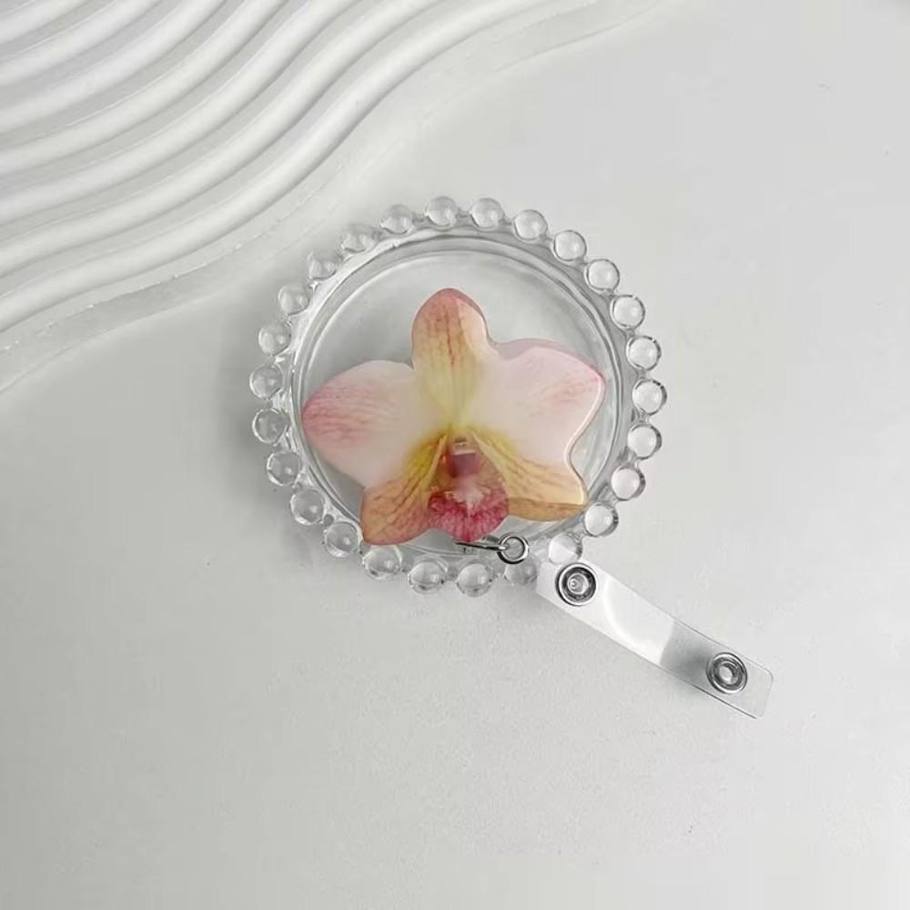 Orchid Design ID Card Badge Holder Clip Acrylic Resin Orchid ID Badge  For Women