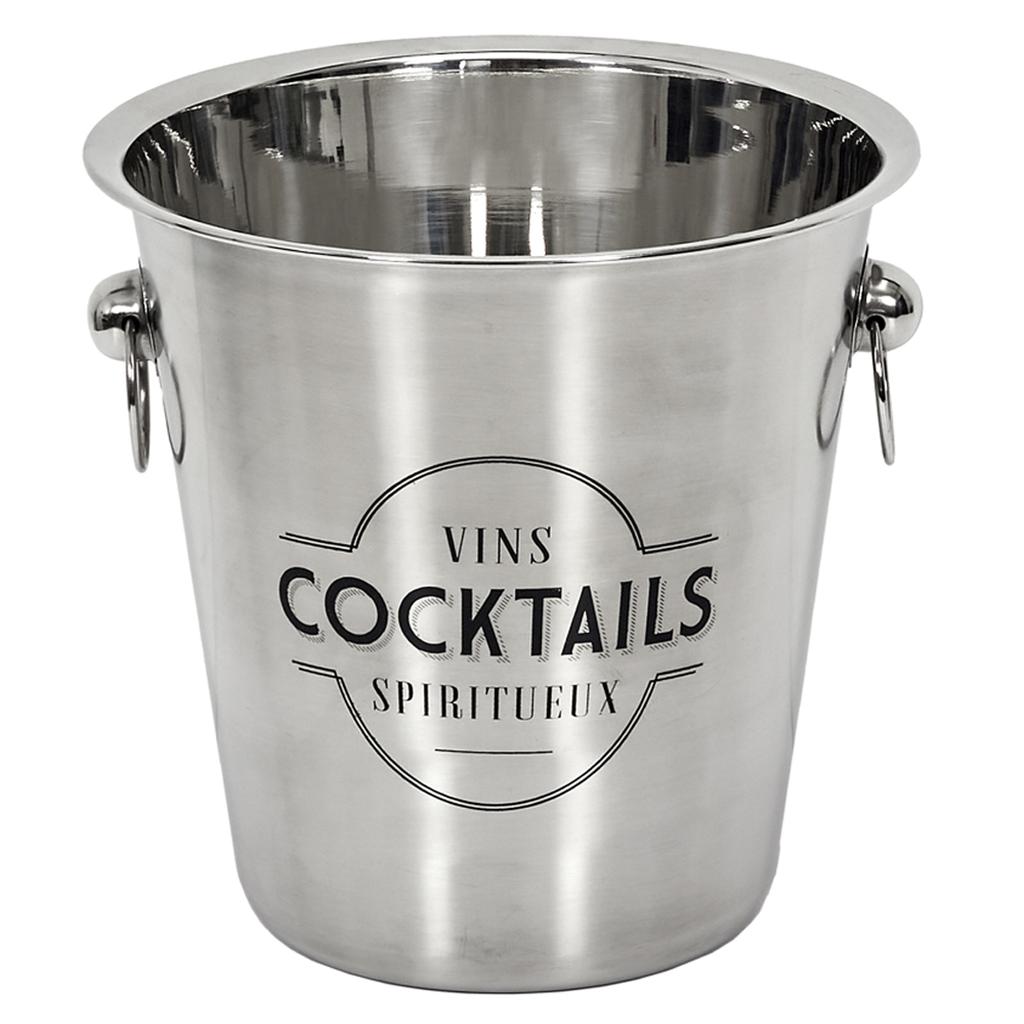 Les Trésors De Lily [A3483] - Champagne Bucket - Stainless Steel Bottle Bucket 'Wines Cocktails Spirits' Chrome - 22 Cm