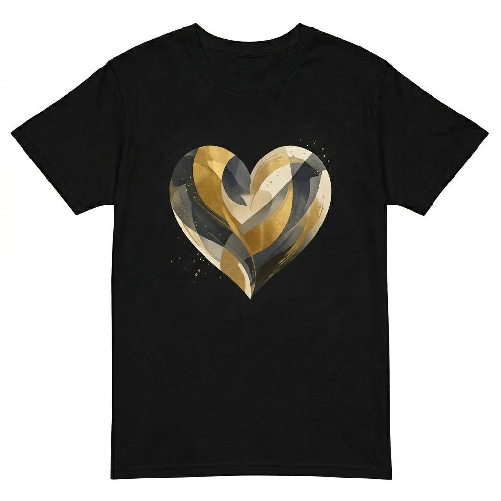 Abstract Gold Heart T-Shirt - Elegant Artistic Graphic Tee for Men & Women XXXL
