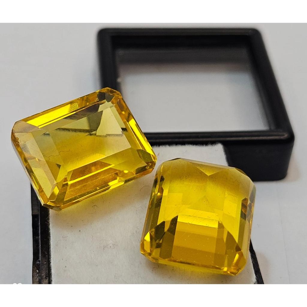 Emerald Cut Yellow Topaz For Earring & Stud Making 33-34 Ct Pair Gemstone