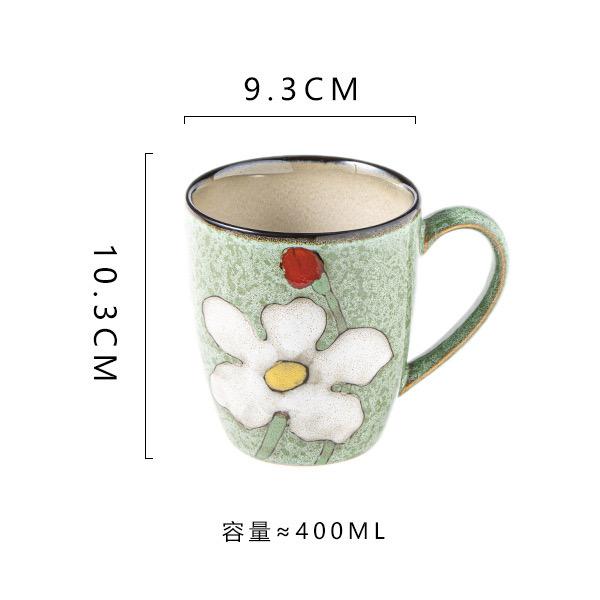 Vintage Floral Ceramic Water Mugs,12oz Hand-painted Coffee Mugs with Handle, Microwave & Dishwasher Safe