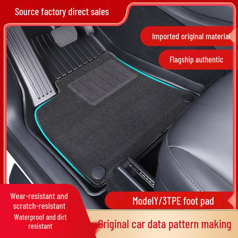 Tesla Model Y/3 TPE Material Floor Mats Set: Double-Layer Mats, One-Piece Trunk Mat, Backrest Pad.