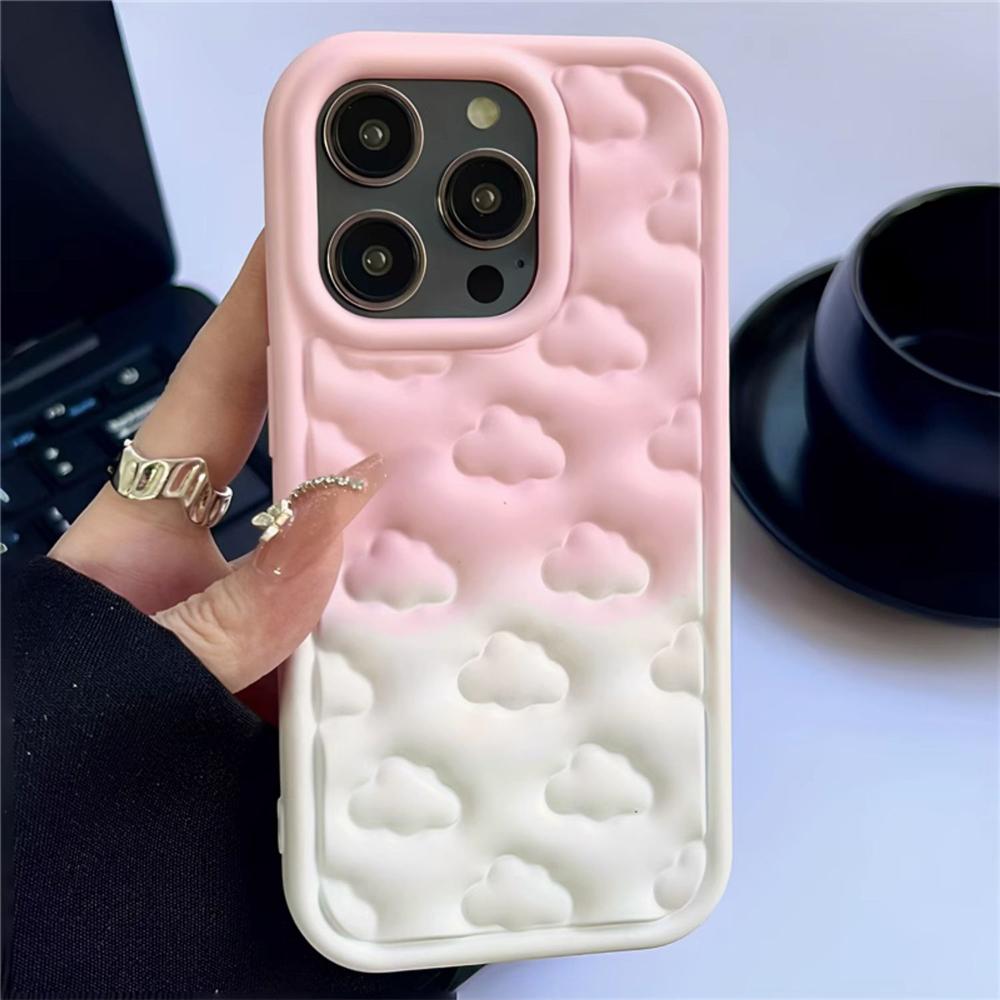 Gradient Color 3D Clouds Pattern Phone Case For iPhone 15 13 12 11 Pro Max 14 Pro Max Matte Shockproof Soft Silicone Girl Cover