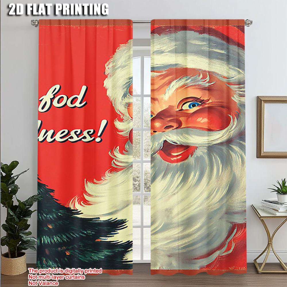 

2pcs,2D plane printing Creative Curtains Merry Christmas Santa & Tree Durable 100% Polyester Fabric (without rod) All Seasons 52.50 × 116.00 cm 2 pcs