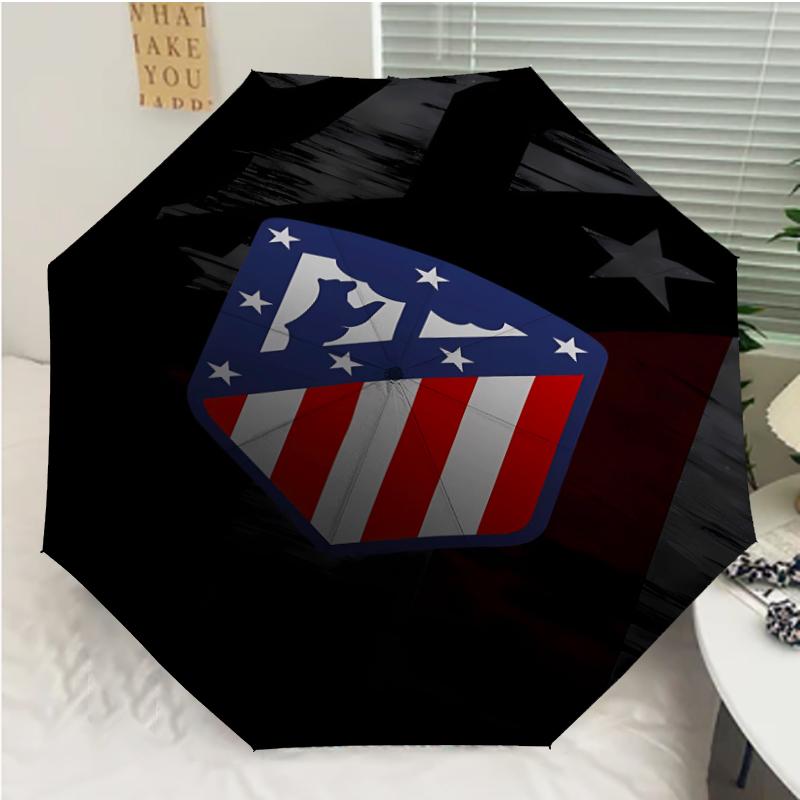 Atlético Madrid logo Print Automatic Umbrella, 8 Rib Iron Frame, Plastic Handle, Suitable for Outdoor Travel &Daily , Ideal Gift