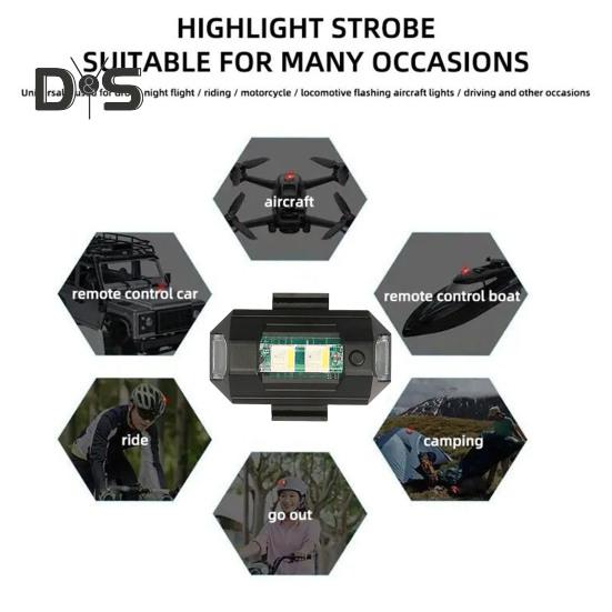 2 Stück LED-Blitzlichter für Drohnen, 7 Farben, wiederaufladbar über USB, Warnlicht für Flugzeuge, Reiten, fliegende Antikollisions-Rücklichter für Flugzeuge und Motorräder