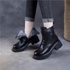 Johnature Genuine Leather Wool Short Boots Warm Snow Boots Thick Heel Thick Soled Women's Boots