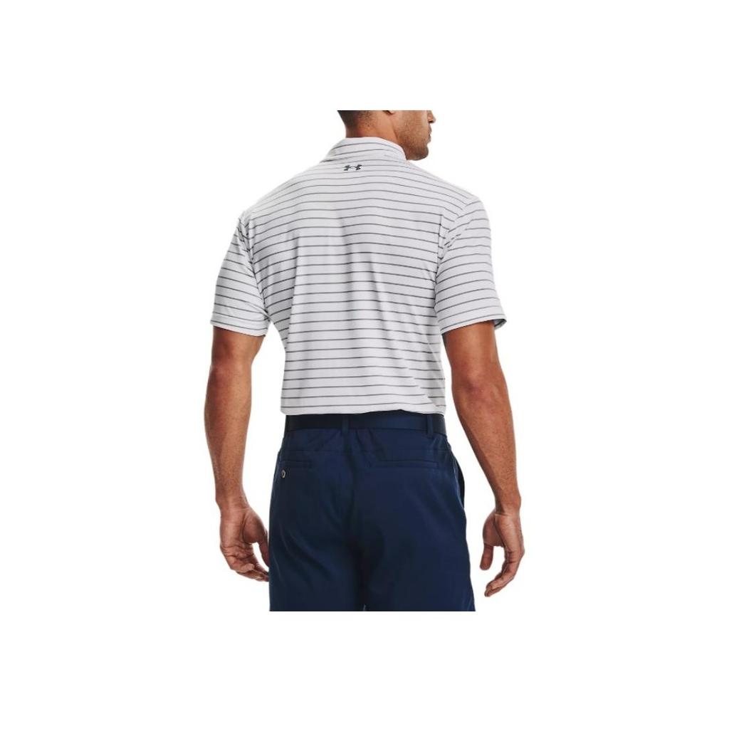 Under Armour Striped Print Golf Polo Shirt Men Tops Halo-Grey 1351130-014