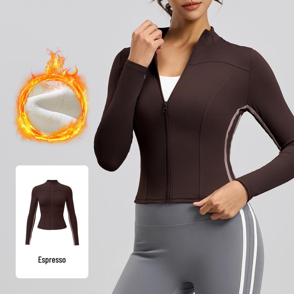 Giacca da Yoga in Velluto Spesso Juyitang - Vestibilità Aderente, Collo Alto, Manica Lunga per Fitness Autunno/Inverno