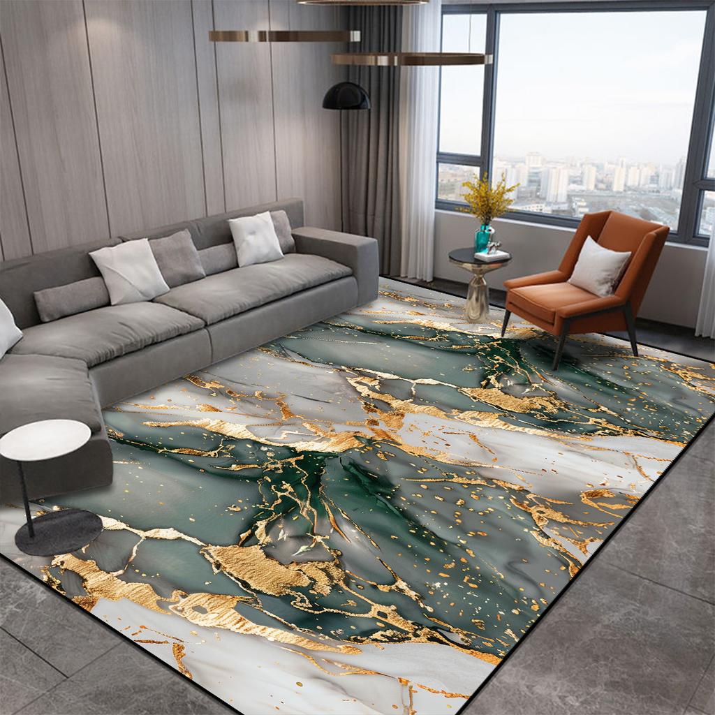 Abstrakter dekorativer Teppich im nordischen Stil für Wohnzimmer Luxus Gold Riss Teppiche für Schlafzimmerdekor Rutschfest Waschbar Sofaseitenmatte