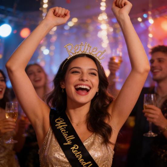 2 st/set pensionsfestskärp tiara-kit roséguld pensionskrona satinbälte med sidokammar festtillbehör