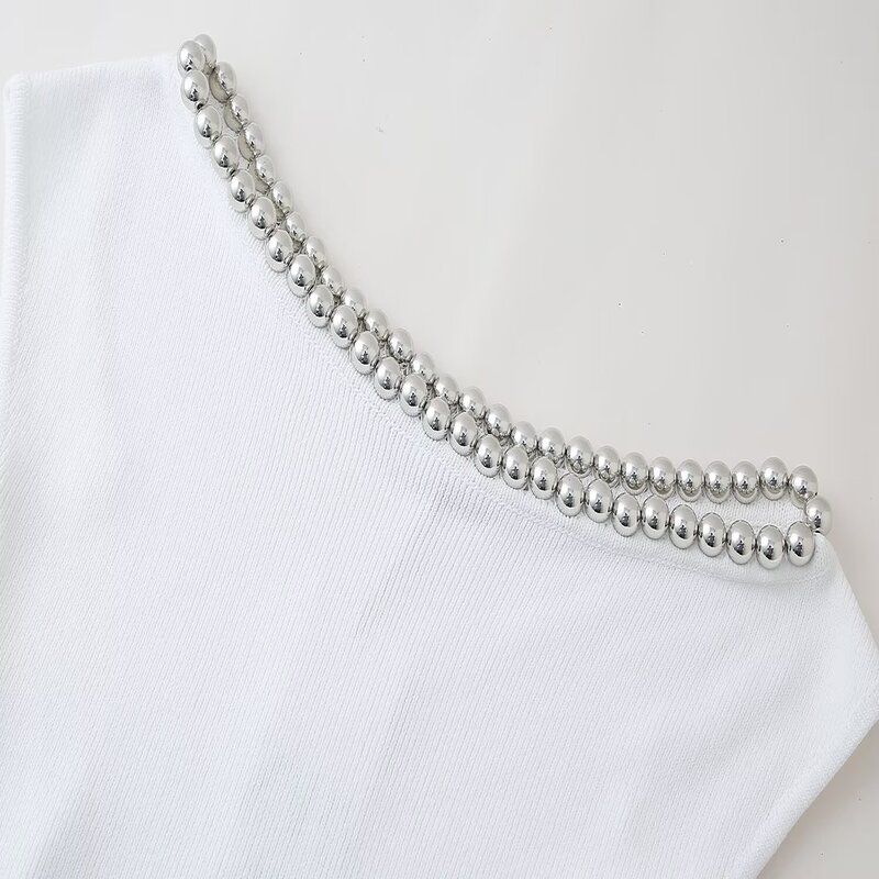 Fashion Style 2024 Summer New Arrival Women's Clothing Stylish Silm Easiest for Match Ball Decoration Plain Stitch Tops T-shirt 3920028