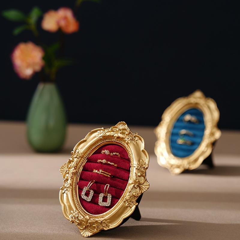 Picture Frame Ring Display Stand Vintage Jewelry Organizer Tray Exquisite Earring Holder for Bedroom Vanity and Fashion Show
