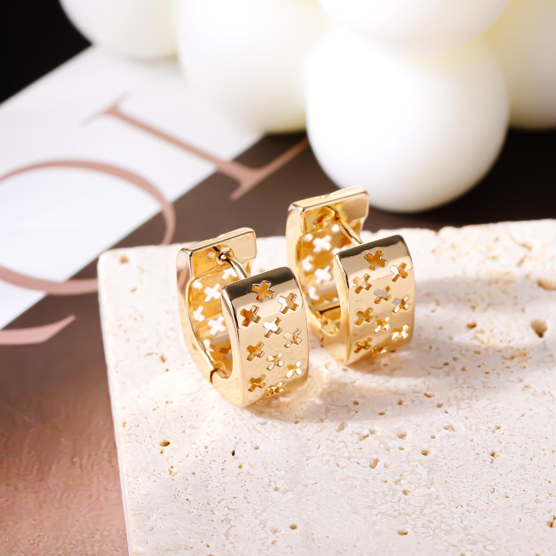 2024 Creative Hollow Cross Ear Cuff: Chic Wide Band Stud Earrings & Hoops