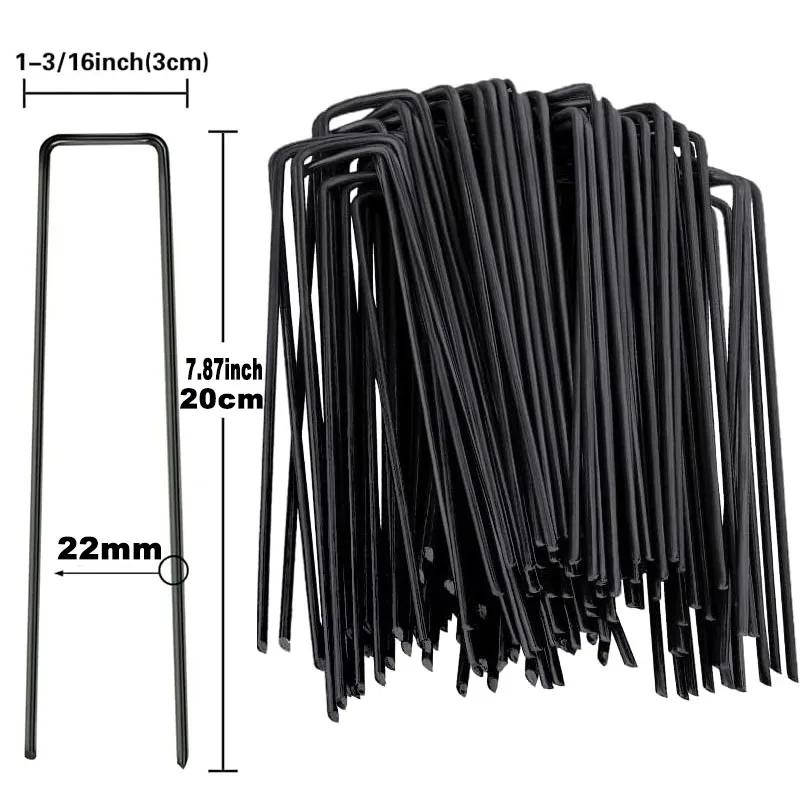 10/200 Stück U-förmige Befestigungsheringe Gartenstecker für Rollrasen-Pins Verankerungsstoff Bewässerungsschläuche Halterung Rasenflächen Barriere 10cm 15cm