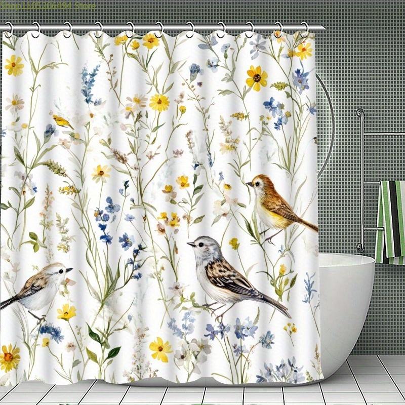 1/3/4 szt. Pastoralny Zestaw Zasłon Prysznicowych z Motywem Kwiatowym - Świeże Białe Tło Wielokolorowy Nadruk Kwiatowy Wystrój Łazienki, Zawiera, Kształt U