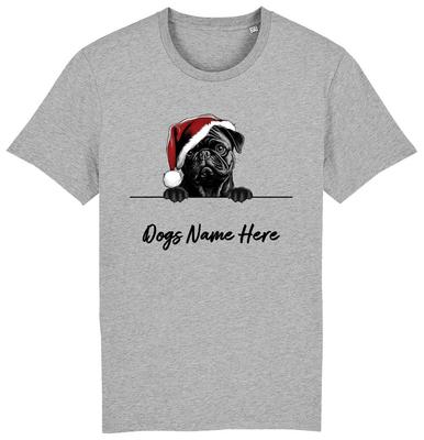 PUG Personalisiertes Weihnachts-Hunde-T-Shirt Herren Damen Kinder Hundenamen Haustierkleidung