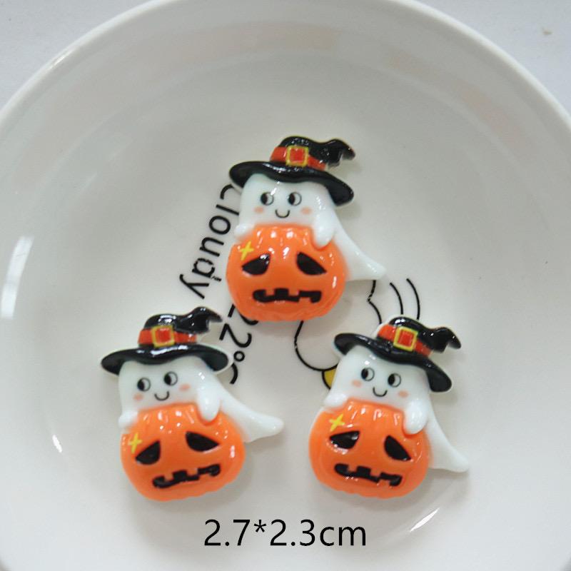 10Pcs Resin Colorful Kawaii Eye Bat Pumpkin owl Ghost Skull Figurines Flatback Stone DIY Bow Halloween Decor Scrapbook Crafts