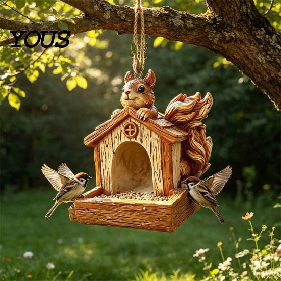 Large Capacity Bird Feeder Resin Squirrel Feeder, Outdoor Hanging Garden for Wild Birds Backyard Patio Decoration Shaped