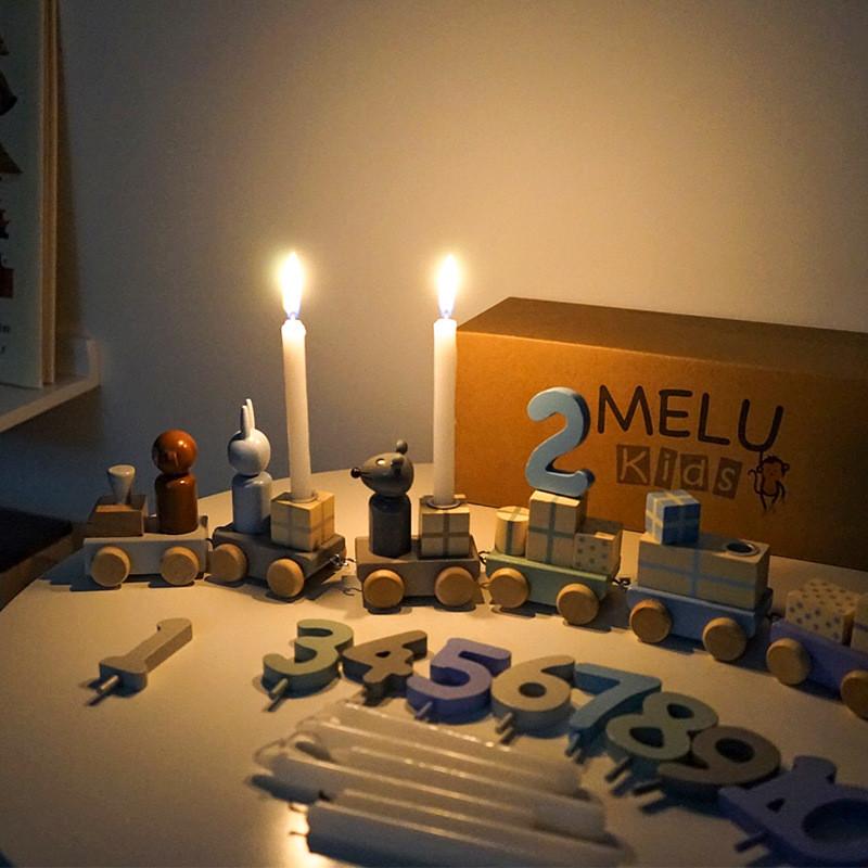 Wooden Digital Candle Commemorative Day Train Toy Set For Holiday Celebration