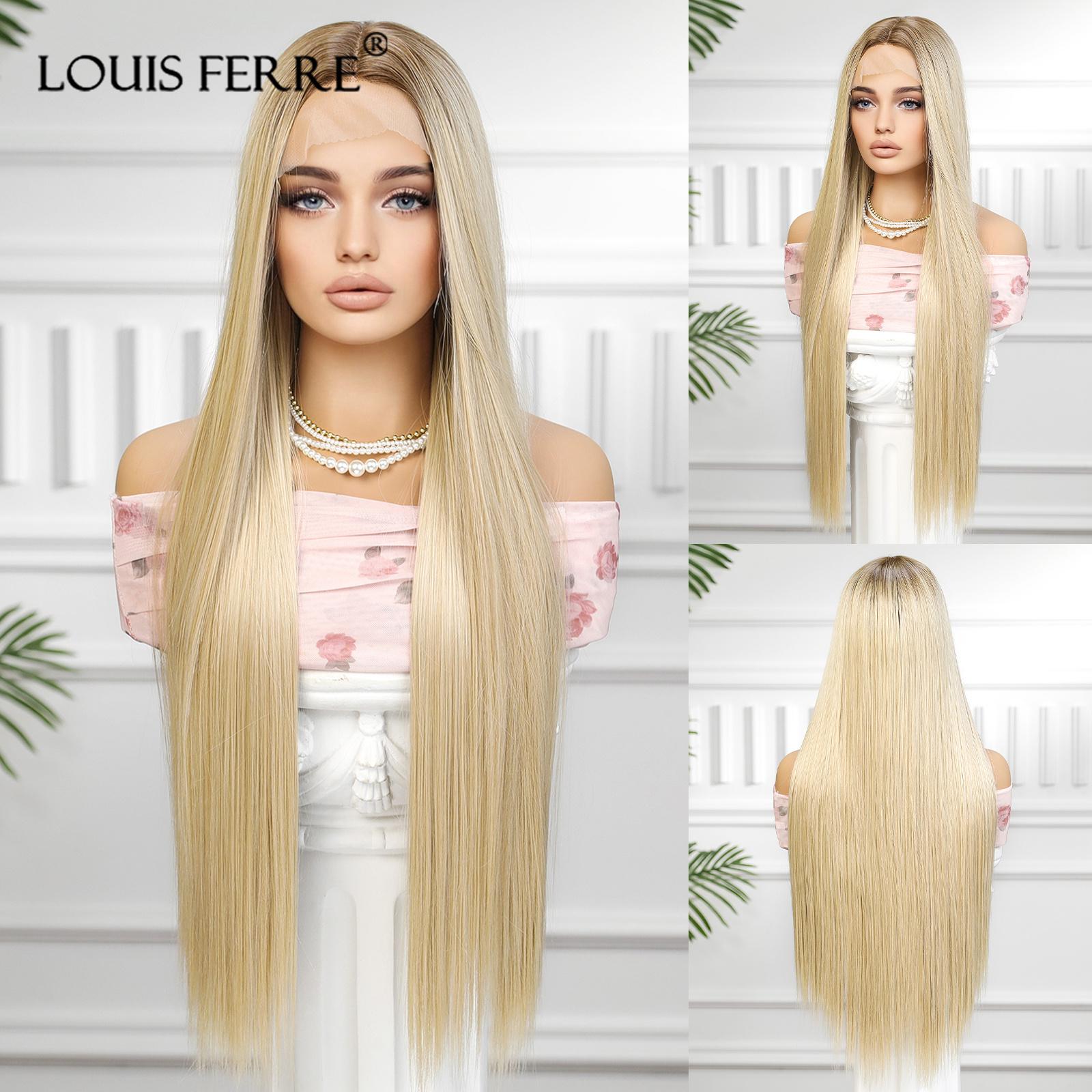 

LOUIS FERRE, кружевной парик, светлые коричневые длинные прямые парики, синтетические парики для женщин, вечерние волосы, повседневные, высокая плотность