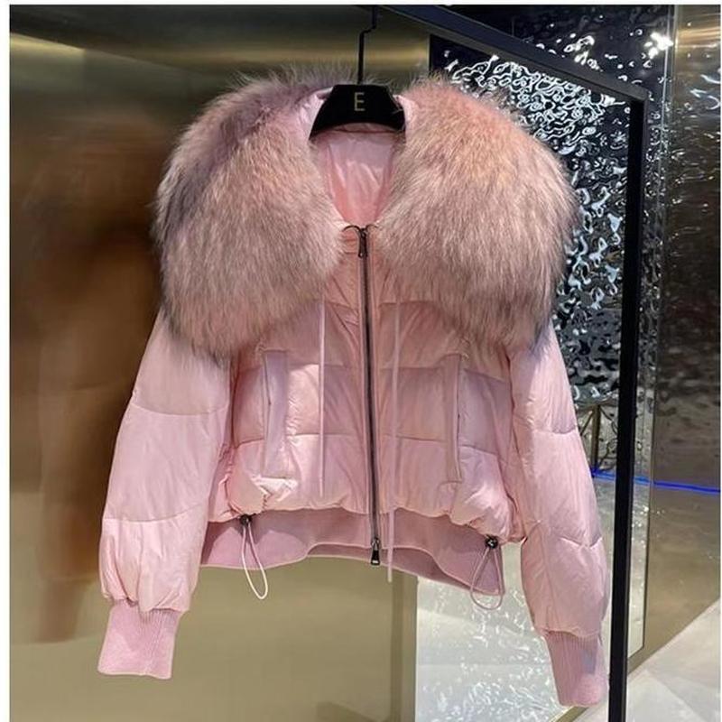 Piumino da donna di fascia alta autunno e inverno imitazione collo in pelliccia di procione giacca corta ampia