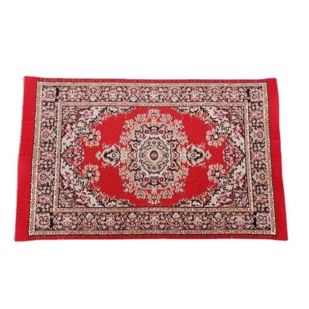1:12 Scale Dollhouse Carpet Playing House Decor Floor Coverings Floral Pattern Mat Doll Accessories Miniature Weaving Rug