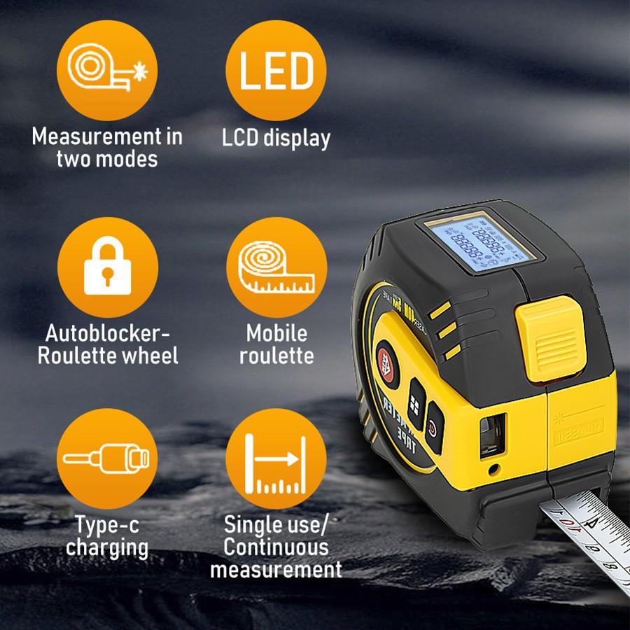 Rechargeable 2-in-1 Infrared Laser Rangefinder & 5m Tape Measure, 40m Electronic Measuring Tape.
