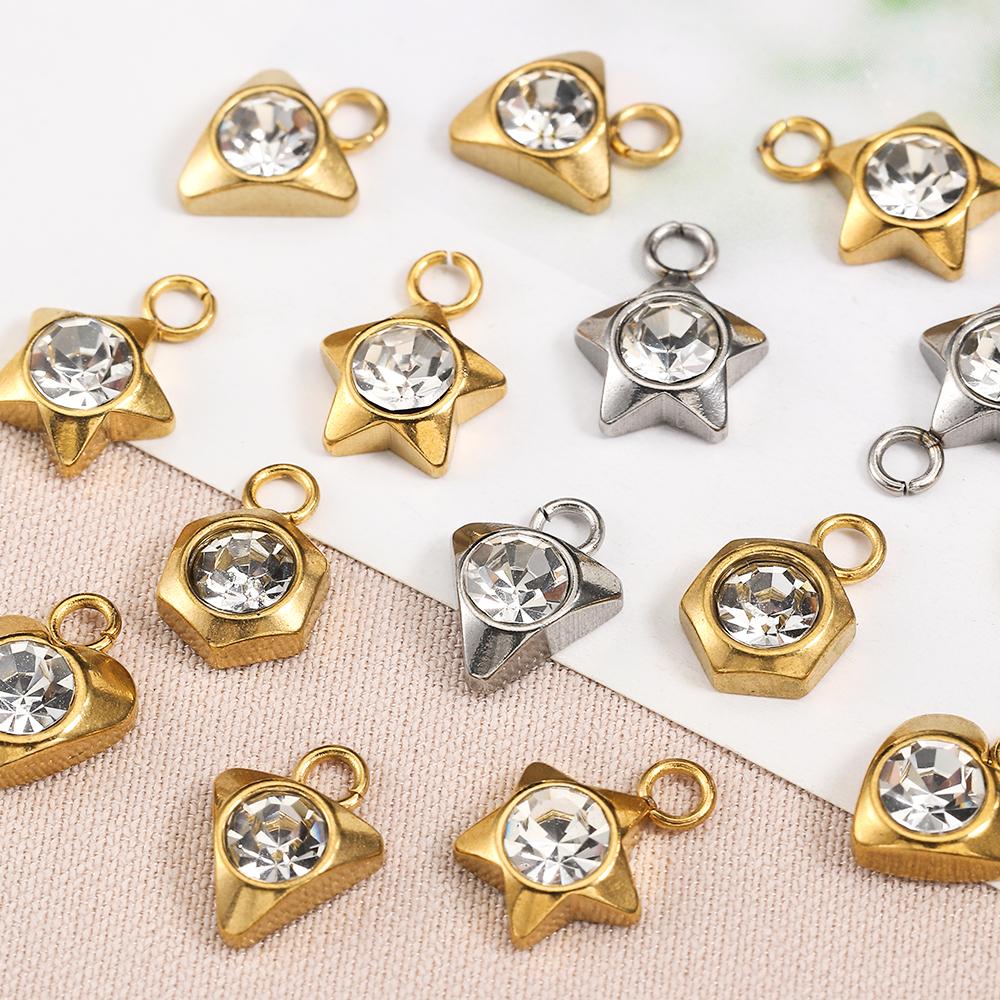 20pcs Stainless Steel Zircon Rhinestone Star Love Heart Charms Pendants for Earrings Necklace Bracelet DIY Jewelry Making