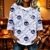 Women's Halloween Print Hooded Top, Loose Fit Casual 3/4 Sleeve Pullover Shirt