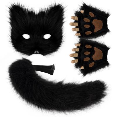 Furry Fox Mask Wolf Fox Tail and Paw Gloves Set Adult Cat Halloween Mask Cosplay Animal Party Costume