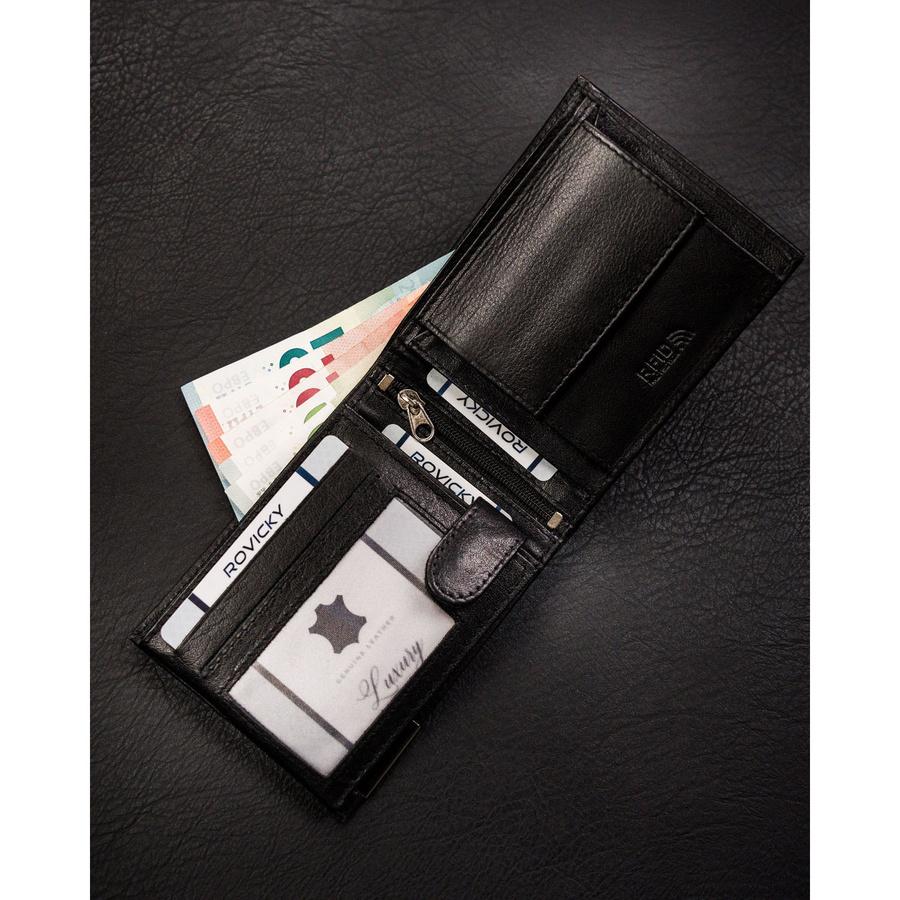 Horizontal, Leather, Black Men's Wallet Without an External Clasp - Ronaldo