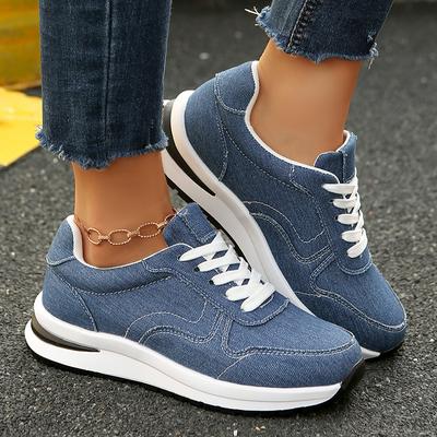 Women's Spring Autumn Casual Sports Shoes Plus Size Fashion Blue Denim Platform Sneakers Woman Thick Sole Non Slip Walking Shoes