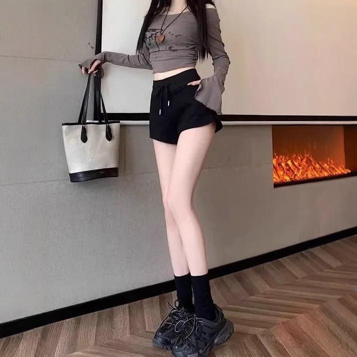 Women's Gray High-Waist A-Line Sports Shorts - 2025 Summer Petite Slit Casual Hot Pants