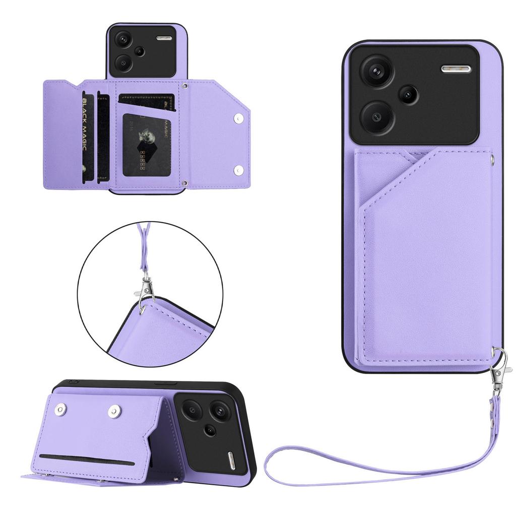 For Xiaomi Redmi Note 13 Pro+ 5G Case Card Holder Kickstand Skin-Touch Phone Cover with Wrist Strap